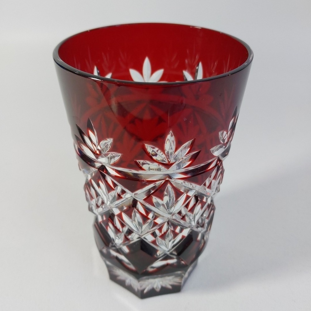 Ajka Fifth Avenue Ltd Crystal Tumbler Highball Glass Intricate Cut Red